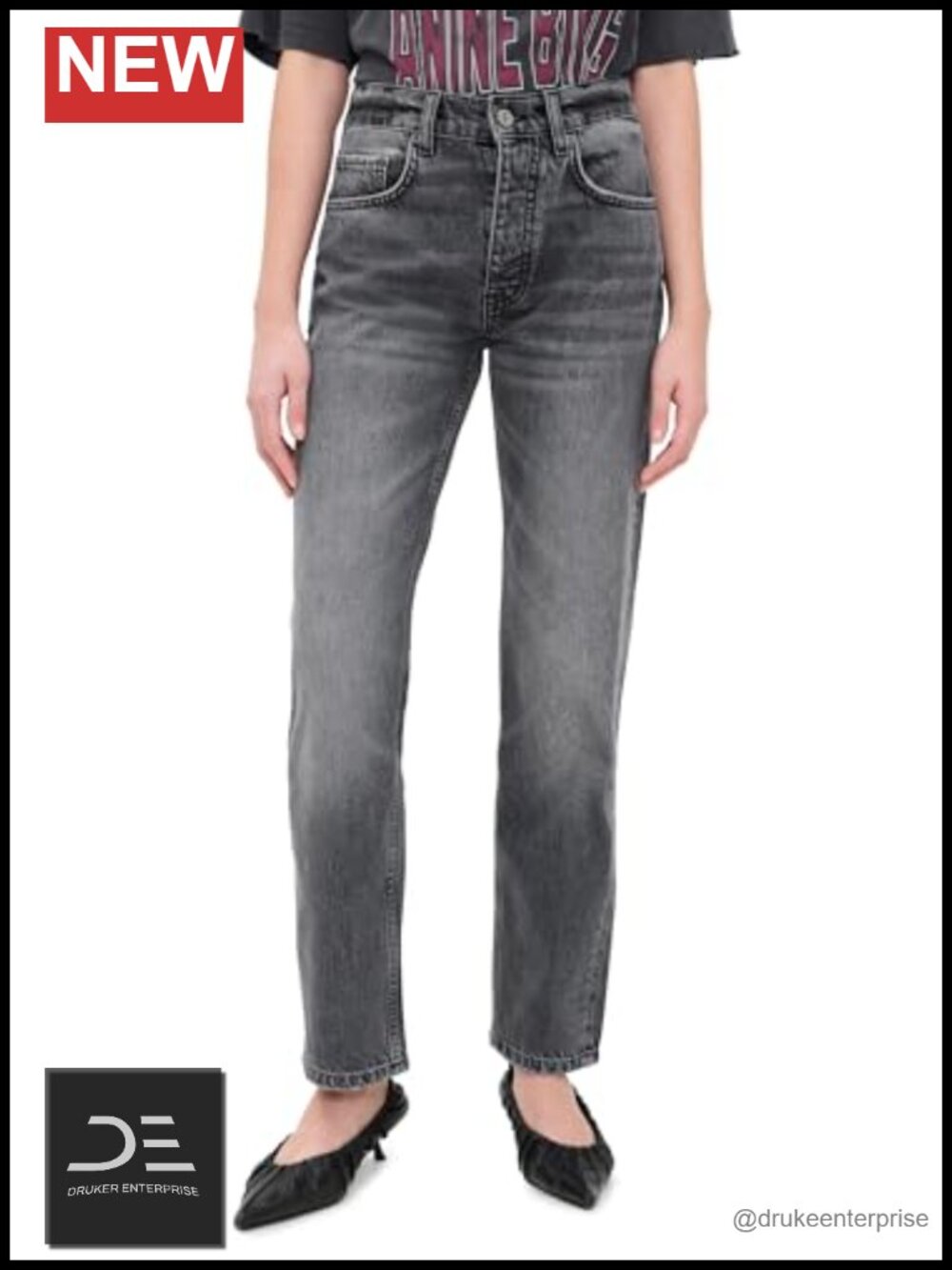 High-Rise Straight Jeans Medium-Wash Mid-Weight Cotton Non-Stretch 5-Pocket